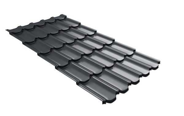 Металлочерепица квинта плюс с 3D резом 0,5 Satin RAL 7024 мокрый асфальт купить в Красноярске